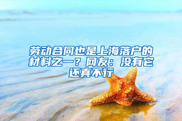 劳动合同也是上海落户的材料之一？网友：没有它还真不行