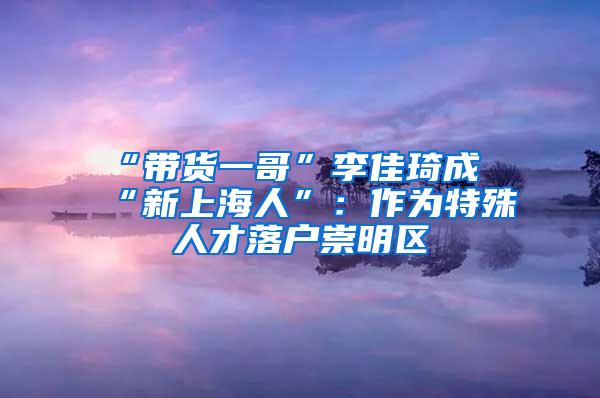 “带货一哥”李佳琦成“新上海人”：作为特殊人才落户崇明区