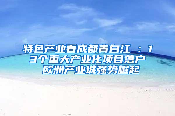 特色产业看成都青白江①：13个重大产业化项目落户 欧洲产业城强势崛起