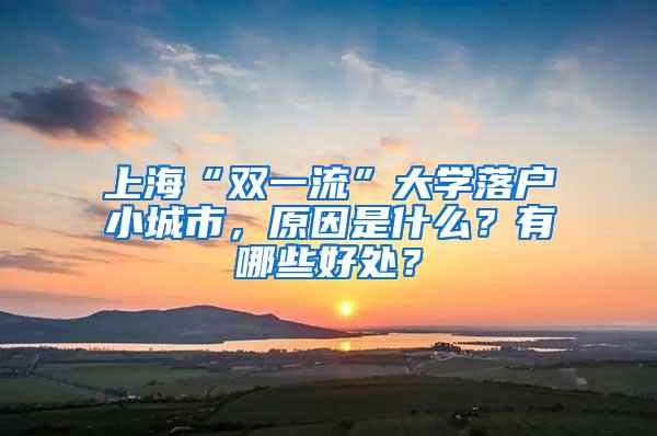 上海“双一流”大学落户小城市，原因是什么？有哪些好处？