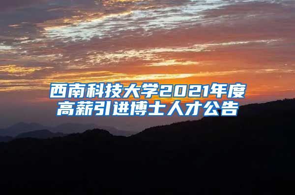 西南科技大学2021年度高薪引进博士人才公告