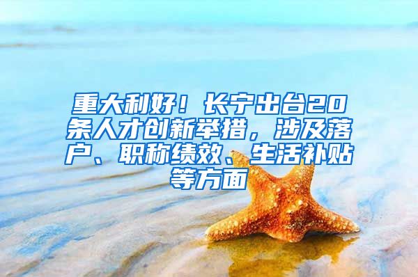 重大利好！长宁出台20条人才创新举措，涉及落户、职称绩效、生活补贴等方面