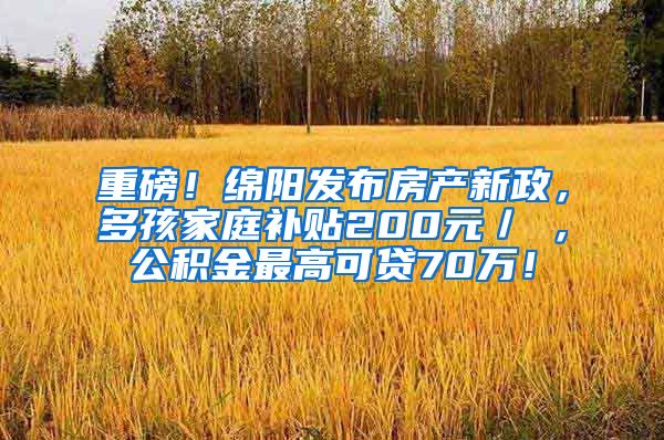 重磅！绵阳发布房产新政，多孩家庭补贴200元／㎡，公积金最高可贷70万！