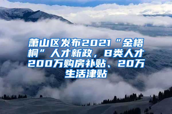 萧山区发布2021“金梧桐”人才新政，B类人才200万购房补贴、20万生活津贴