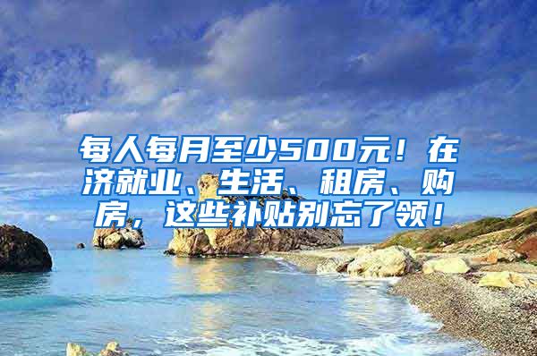 每人每月至少500元！在济就业、生活、租房、购房，这些补贴别忘了领！