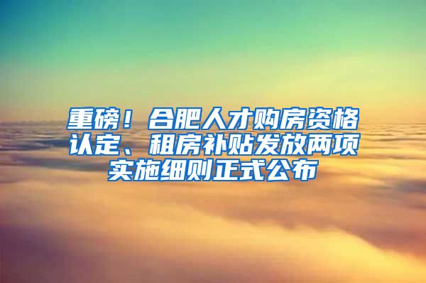 重磅！合肥人才购房资格认定、租房补贴发放两项实施细则正式公布