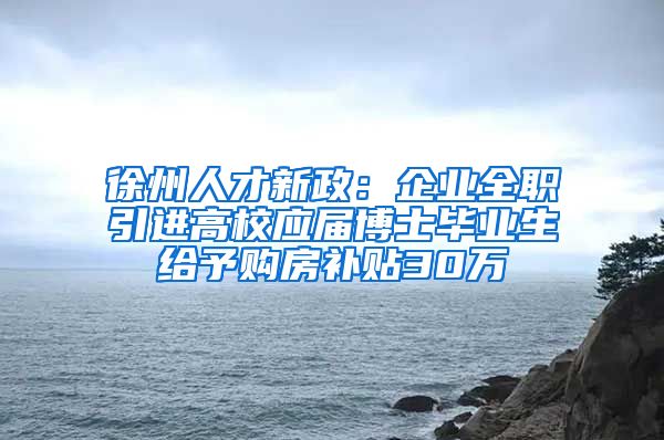 徐州人才新政：企业全职引进高校应届博士毕业生给予购房补贴30万