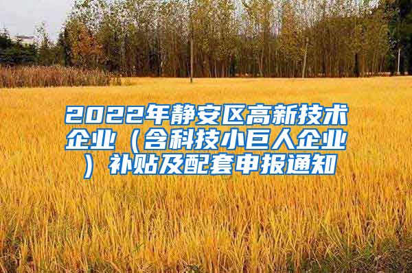 2022年静安区高新技术企业（含科技小巨人企业）补贴及配套申报通知
