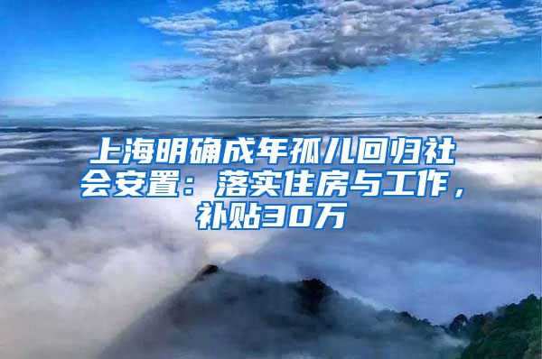 上海明确成年孤儿回归社会安置：落实住房与工作，补贴30万
