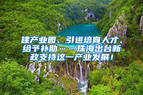 建产业园、引进培育人才、给予补助……珠海出台新政支持这一产业发展！