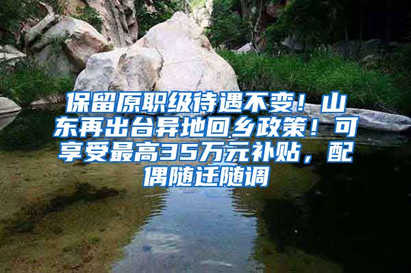 保留原职级待遇不变！山东再出台异地回乡政策！可享受最高35万元补贴，配偶随迁随调