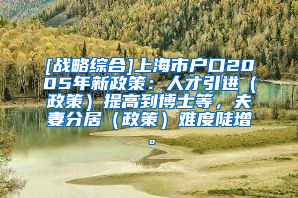 [战略综合]上海市户口2005年新政策：人才引进（政策）提高到博士等，夫妻分居（政策）难度陡增。