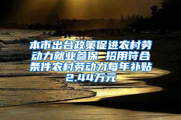 本市出台政策促进农村劳动力就业参保 招用符合条件农村劳动力每年补贴2.44万元