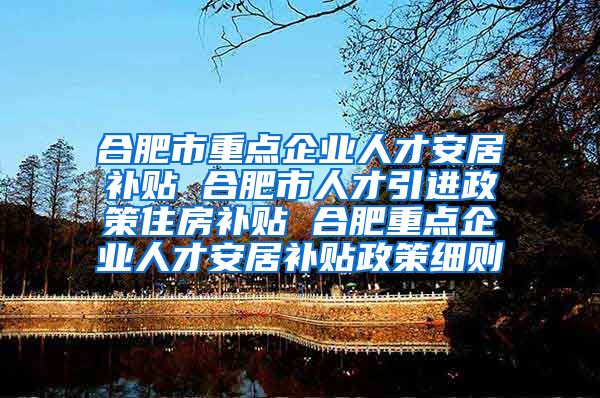 合肥市重点企业人才安居补贴 合肥市人才引进政策住房补贴 合肥重点企业人才安居补贴政策细则