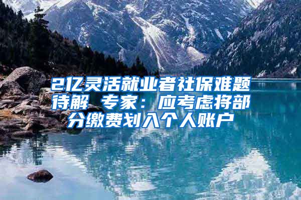 2亿灵活就业者社保难题待解 专家：应考虑将部分缴费划入个人账户