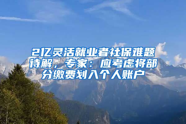 2亿灵活就业者社保难题待解，专家：应考虑将部分缴费划入个人账户