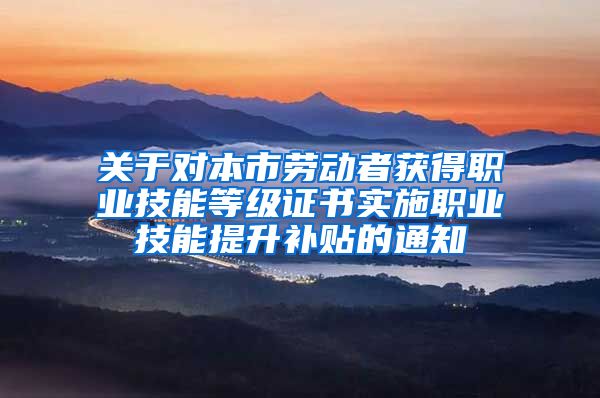 关于对本市劳动者获得职业技能等级证书实施职业技能提升补贴的通知