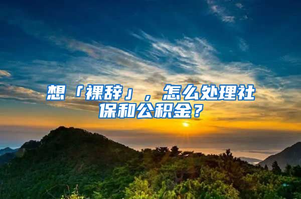 想「裸辞」，怎么处理社保和公积金？