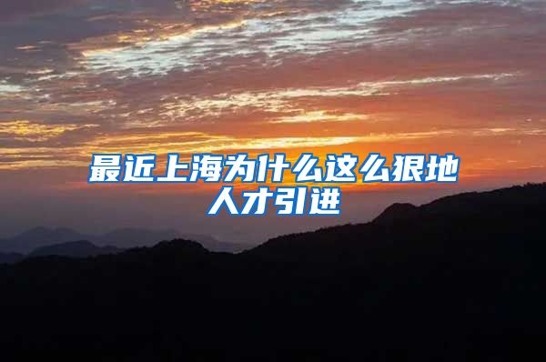 最近上海为什么这么狠地人才引进