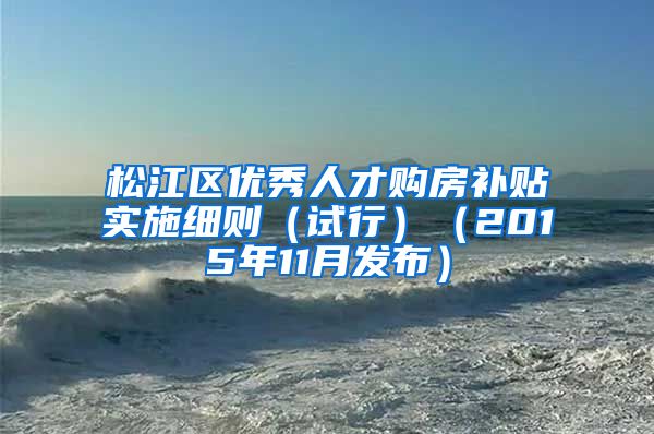 松江区优秀人才购房补贴实施细则（试行）（2015年11月发布）