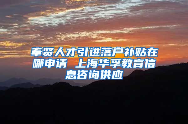奉贤人才引进落户补贴在哪申请 上海华孚教育信息咨询供应