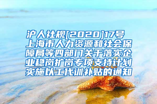 沪人社规[2020]17号 上海市人力资源和社会保障局等四部门关于落实企业稳岗扩岗专项支持计划实施以工代训补贴的通知