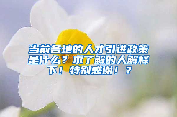 当前各地的人才引进政策是什么？求了解的人解释下！特别感谢！？