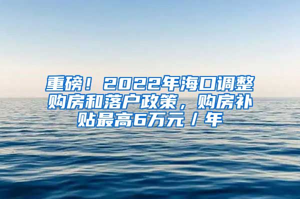 重磅！2022年海口调整购房和落户政策，购房补贴最高6万元／年