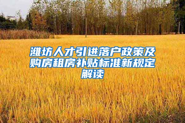 潍坊人才引进落户政策及购房租房补贴标准新规定解读